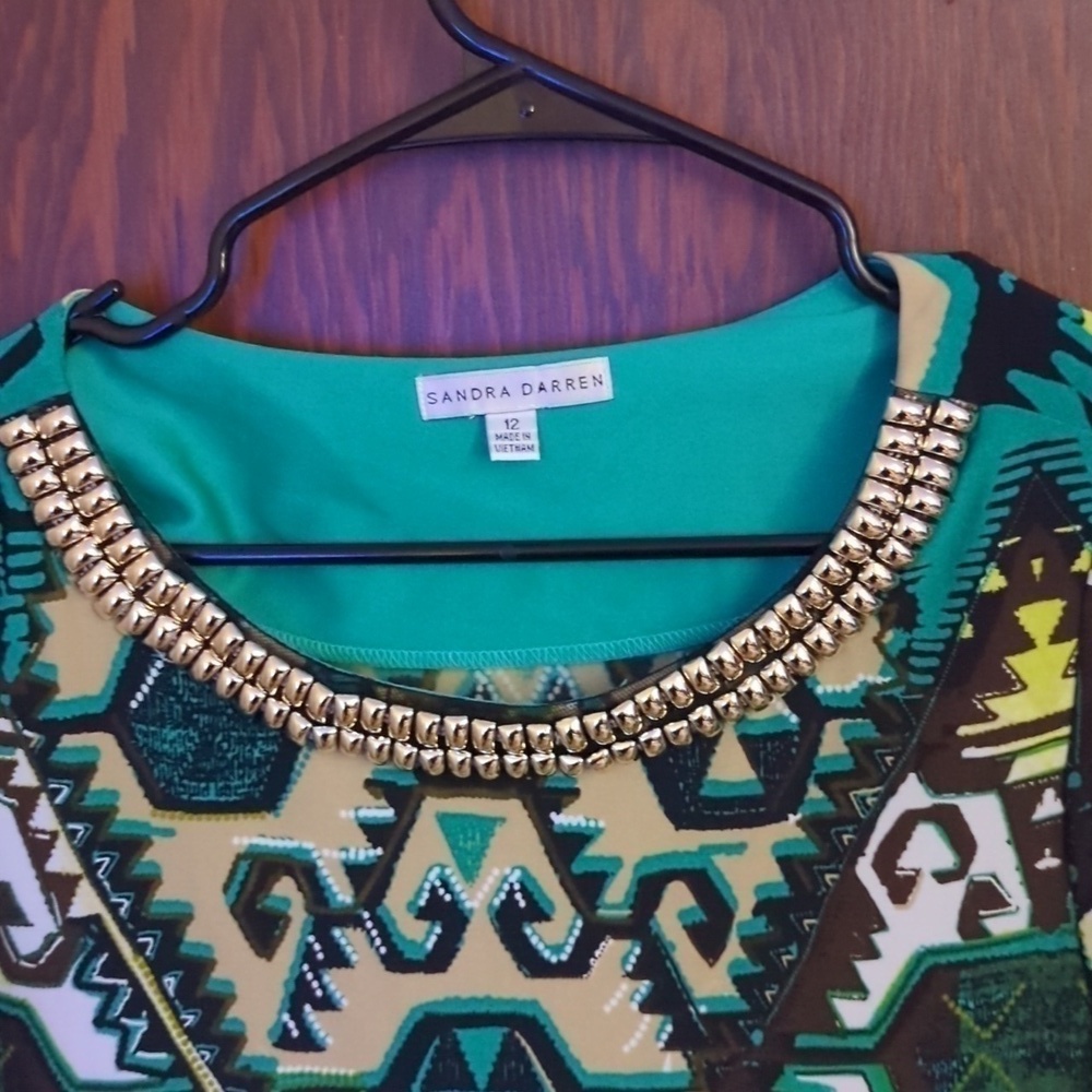 New with Tags Sandra Darren Green,Black, & Teal Short Sleeve Stretch Dress Sz 12 - Picture 5 of 7